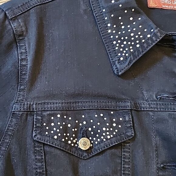 Black studded denim jacket size M dungarees - Picture 6 of 14